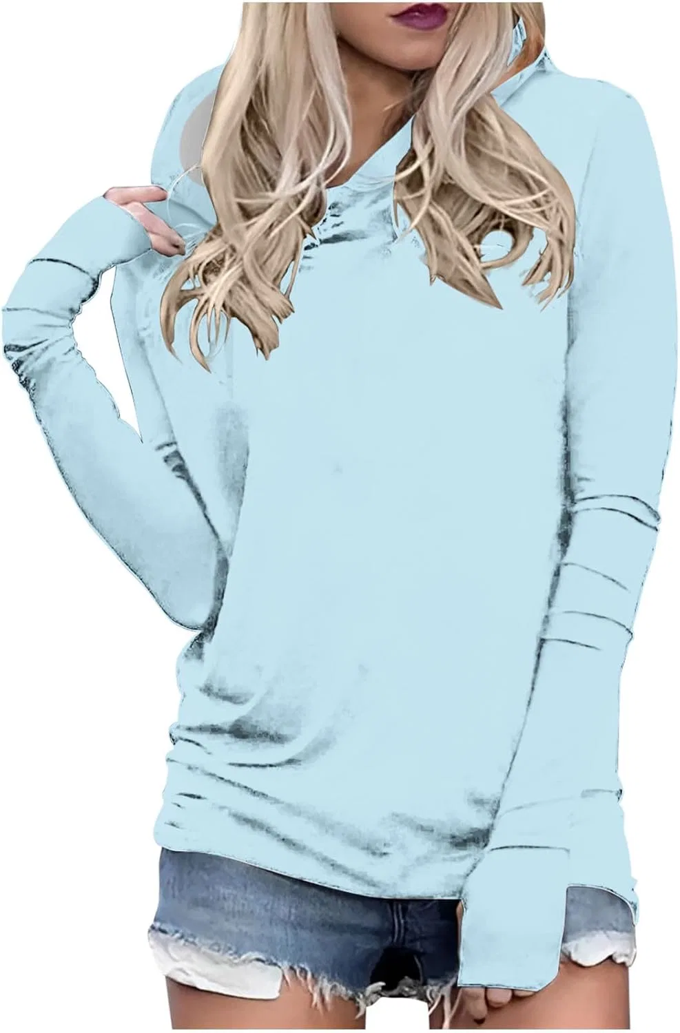 Толстовка с капюшоном и отверстиями для больших пальцев, Light Blue