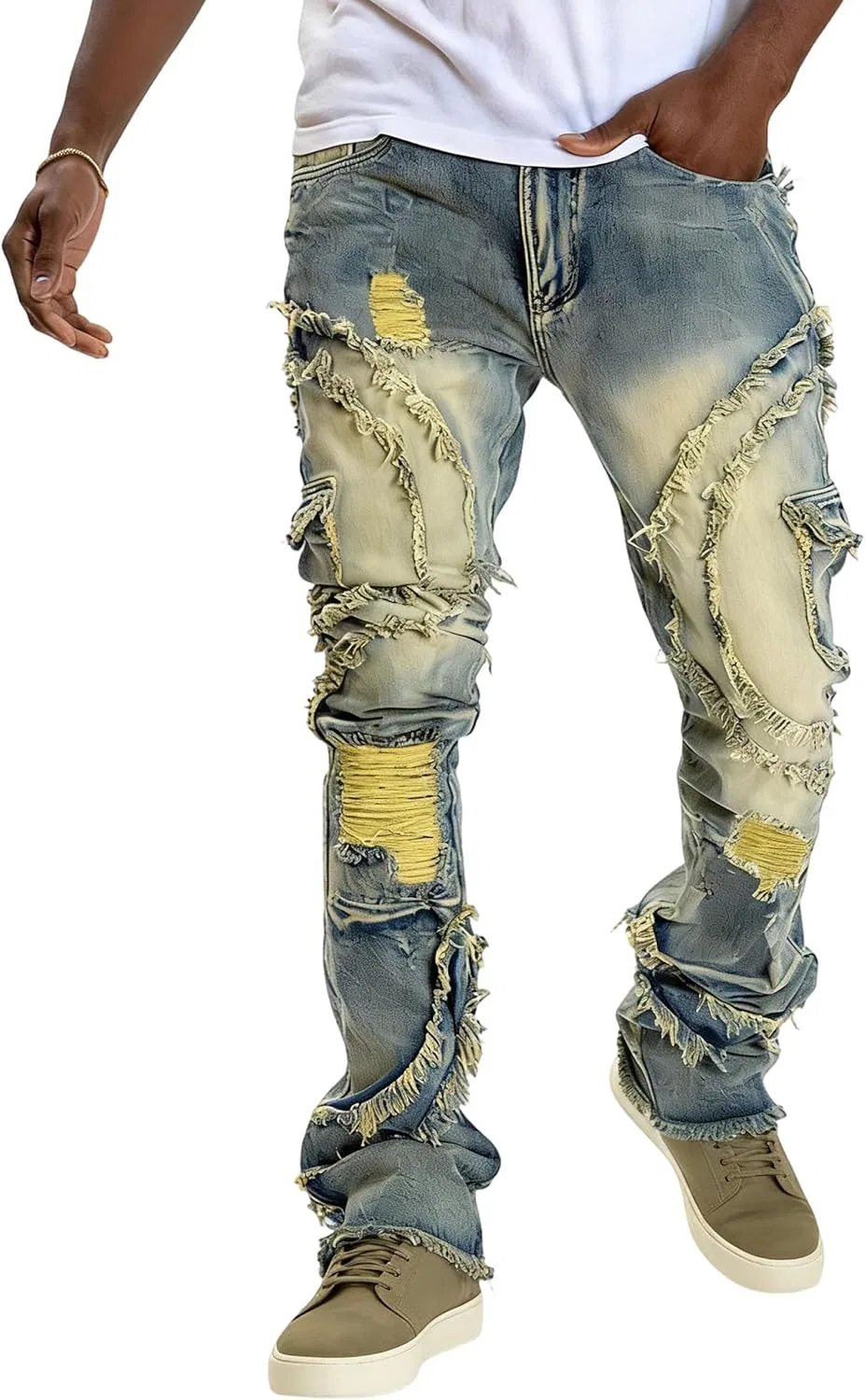 Джинсы прямые рваные Желтый