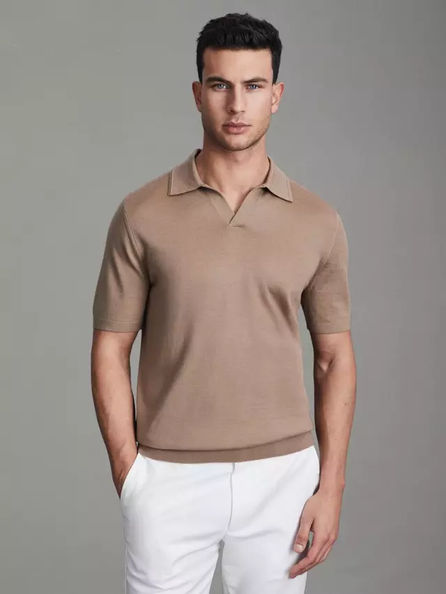 

Поло Reiss Duchie Short Sleeve Wool, кэмел