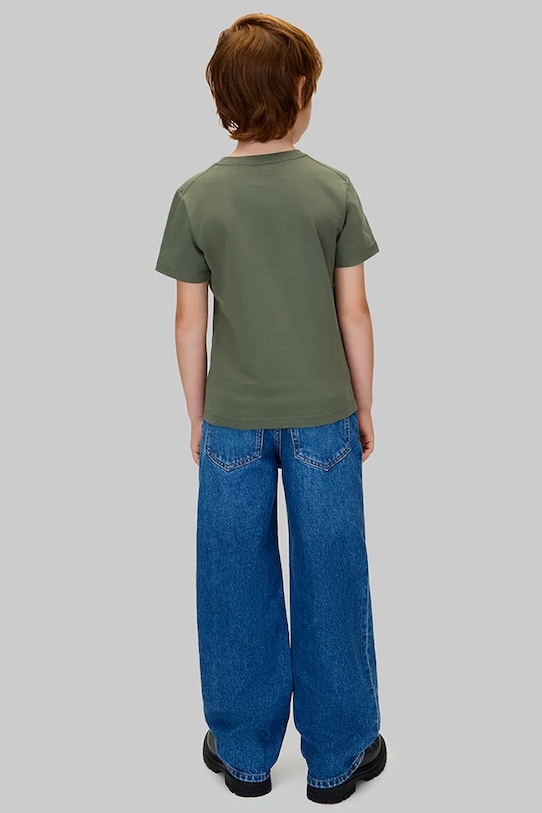 Детская хлопковая футболка Calvin Klein Jeans, зеленый — фото 3
