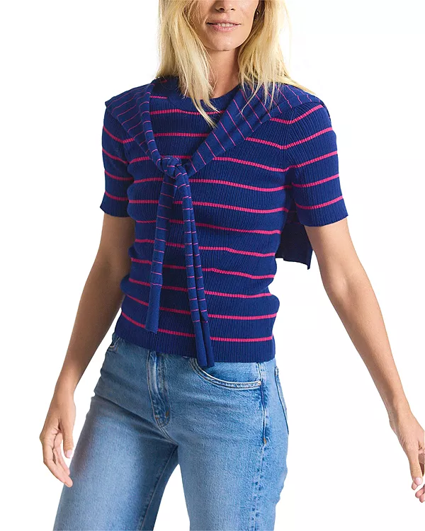 

Хлопковый кашемировый свитер с коротким рукавом Twain Derek Lam 10 Crosby, синий