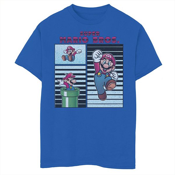 

Футболка для мальчиков 8-20 super mario panels mario jumping warp pipe stripes Licensed Character, Royal