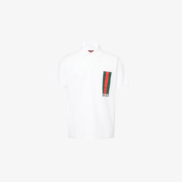 

Поло из хлопкового пике с принтом логотипа Gucci, белый