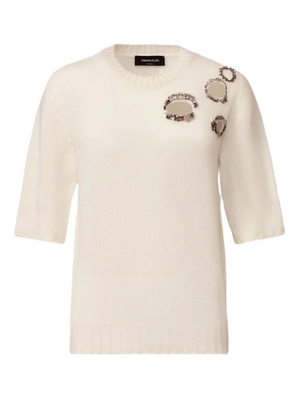 

Свитер с вырезами и украшенной камнями вышивкой Fabiana Filippi, нейтральный