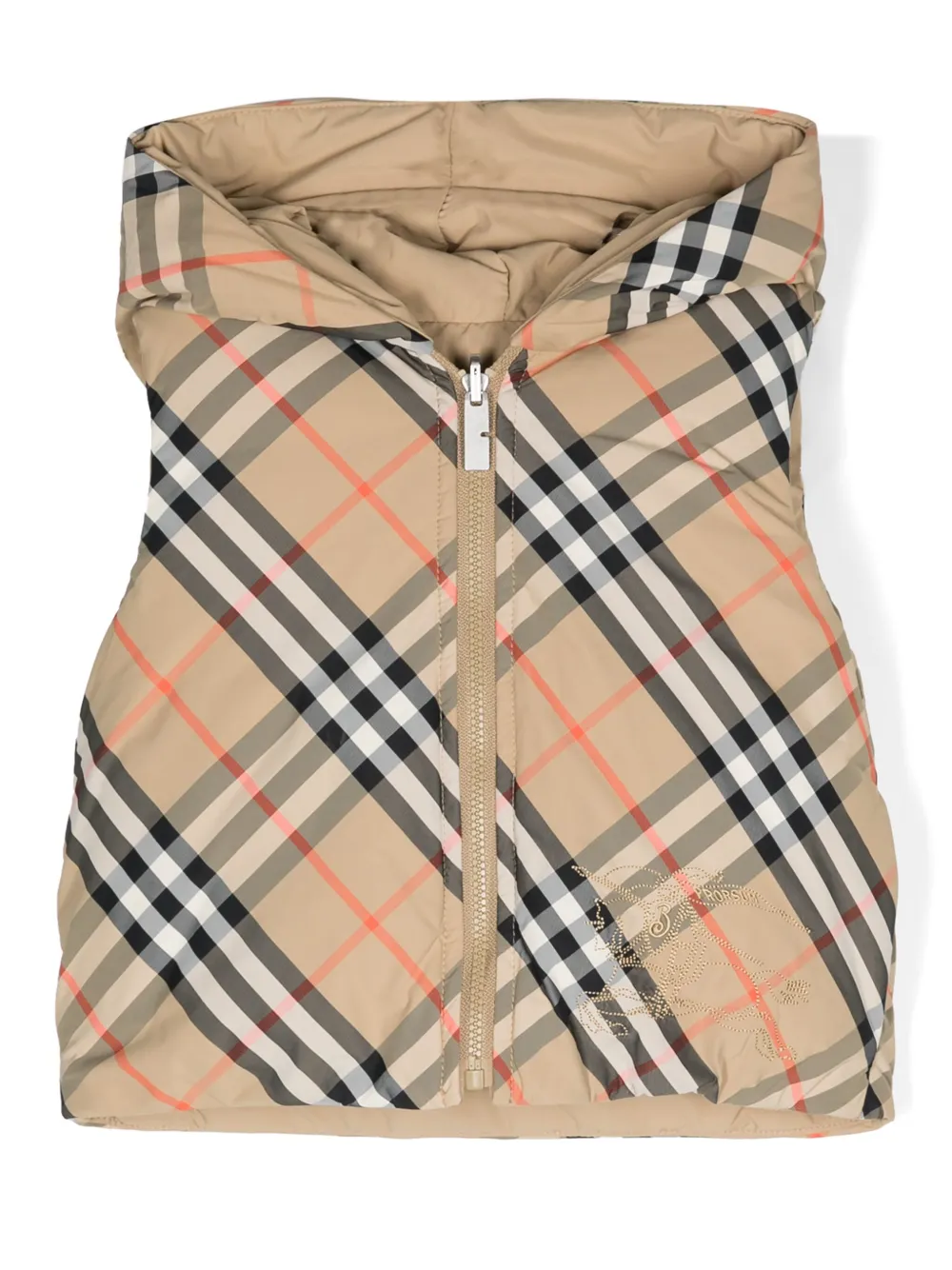 

Дутый жилет в клетку с капюшоном BURBERRY KIDS, нейтральный