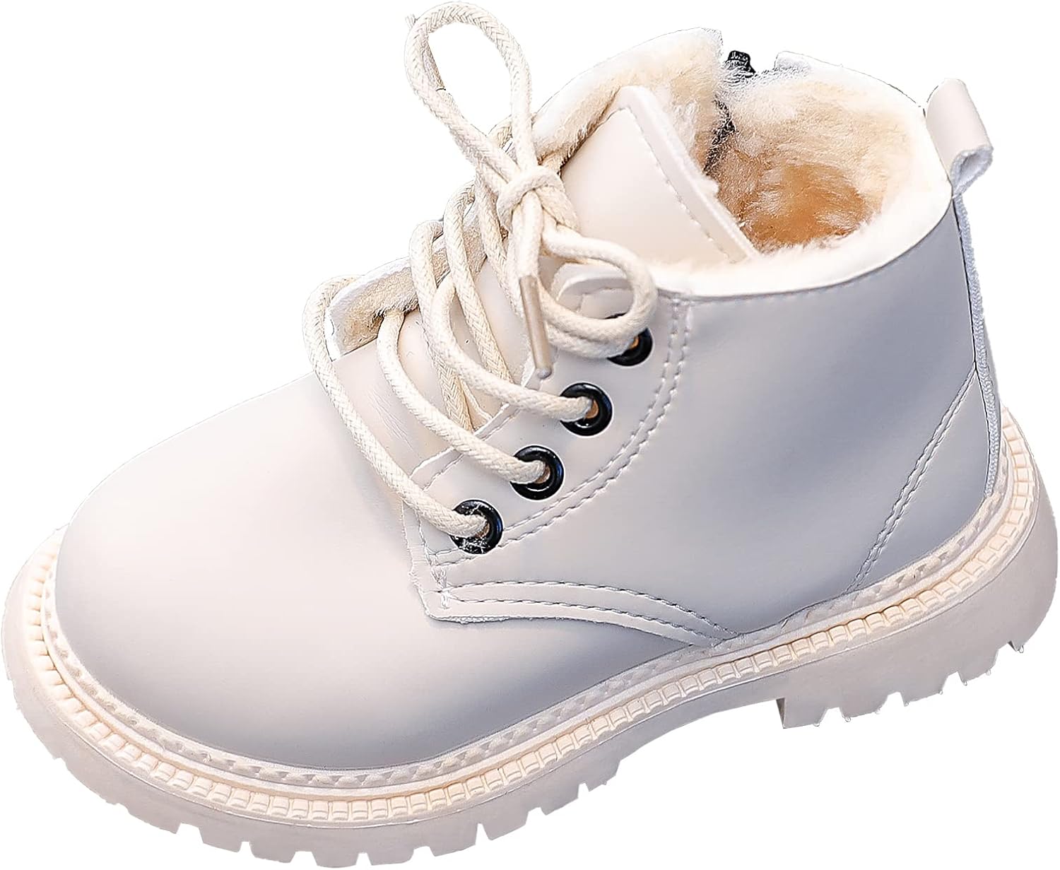 

Счастливые детские рабочие ботинки Cherry, осенняя мода, кожаные ботинки на шнуровке, мягкие плоские зимние ботинки до щиколотки Happy Cherry, Fur Lined/White