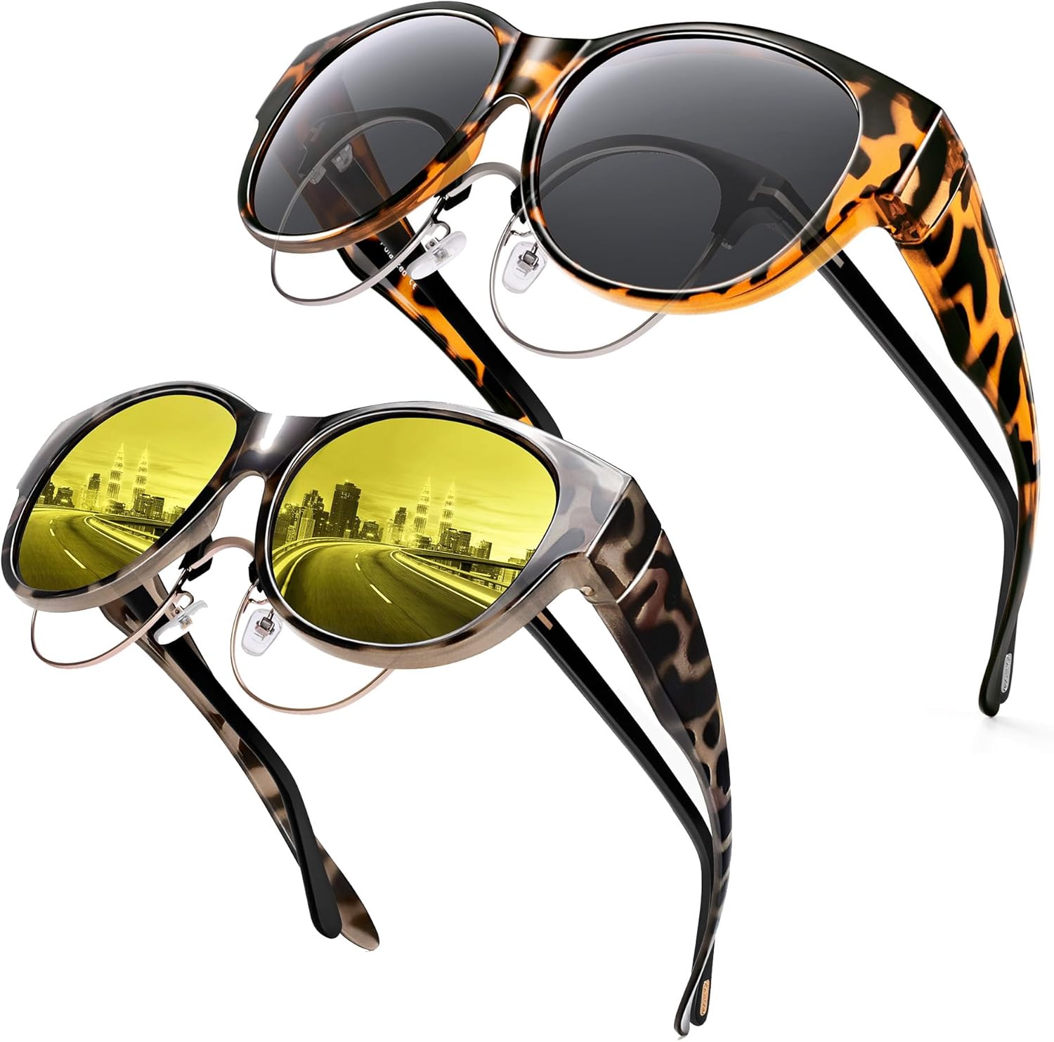 

Солнцезащитные очки URUMQI Fitover и очки ночного видения для женщин, поляризованные солнцезащитные очки с защитой UV400, модные круглые очки «кошачий глаз» с большими линзами