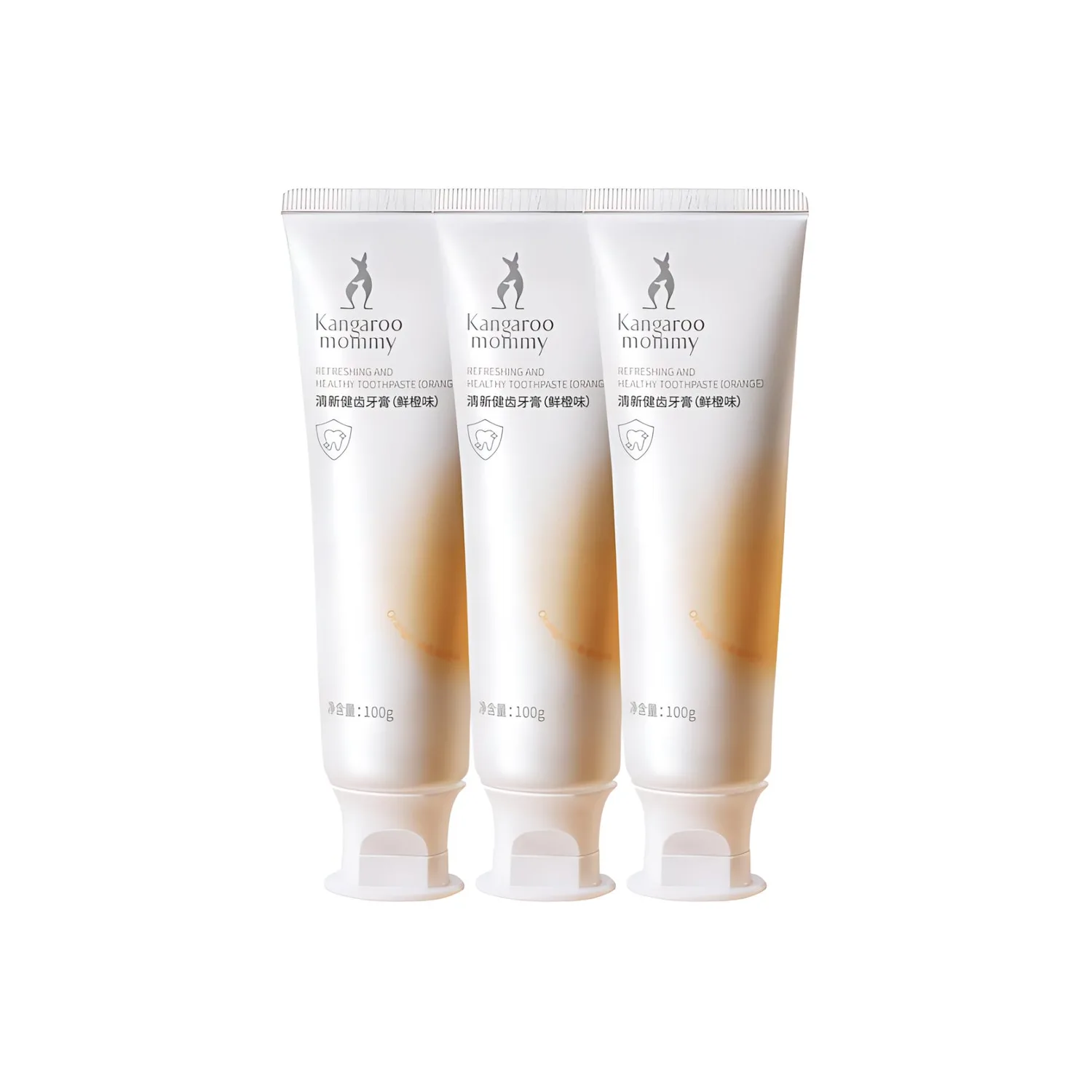 Kangaroo Mommy Зубная паста Fresh Dental Health с насадкой для щетки Regular, мягкая щетина, 180 г/100 г*3/100 г*3, Orange toothpaste in two packs — фото 3
