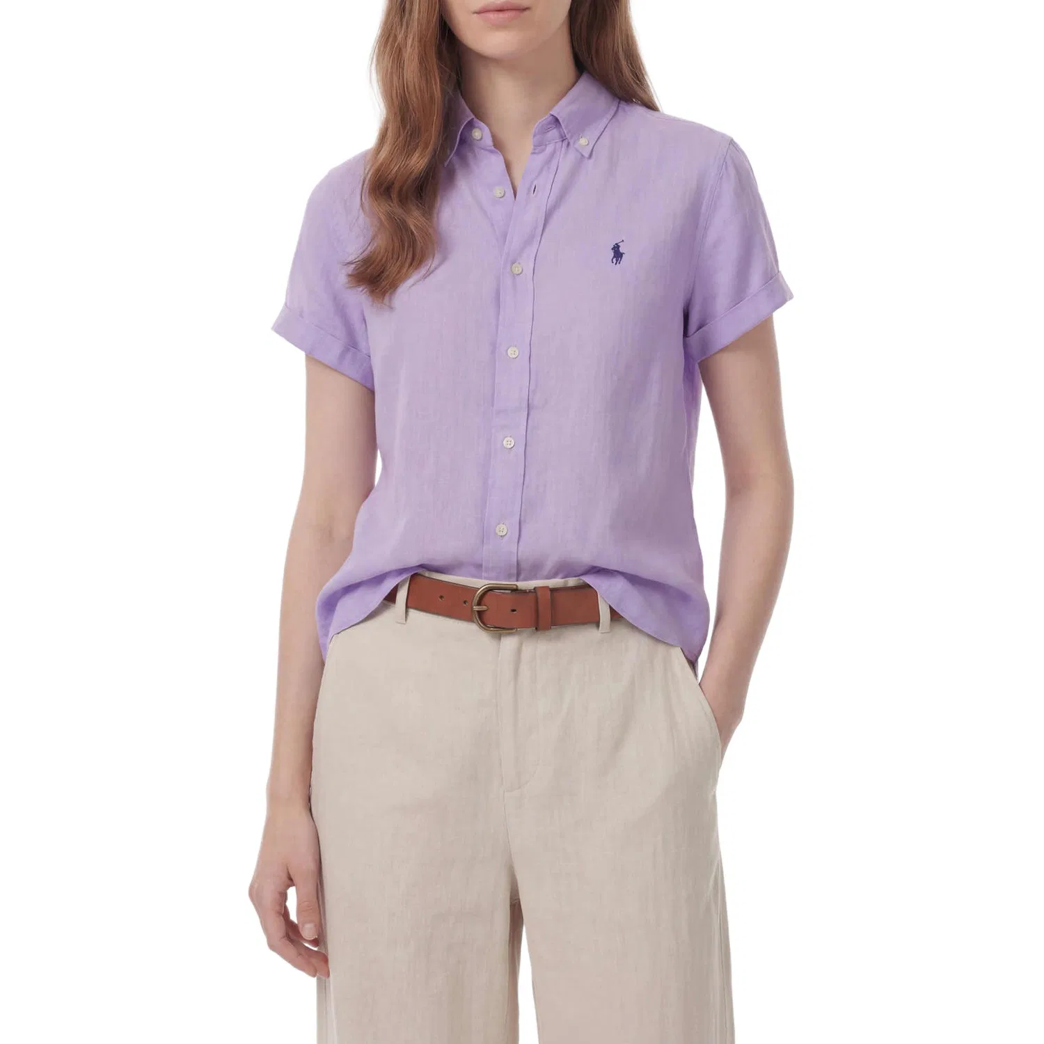 Рубашка женская с отложным воротником Polo Ralph Lauren фиолетовая — фото 3