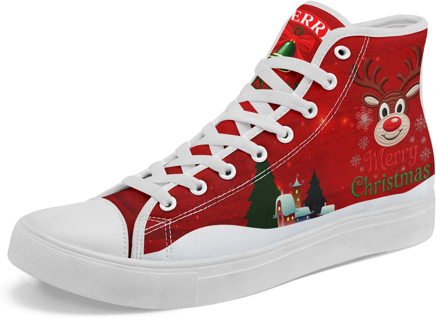 

Кеды на высокой подошве AWSOLE для мужчин и женщин с рождественским дизайном Санта-Клауса и снегом, удобные повседневные шнуровки, белый/красный/зеленый/коричневый