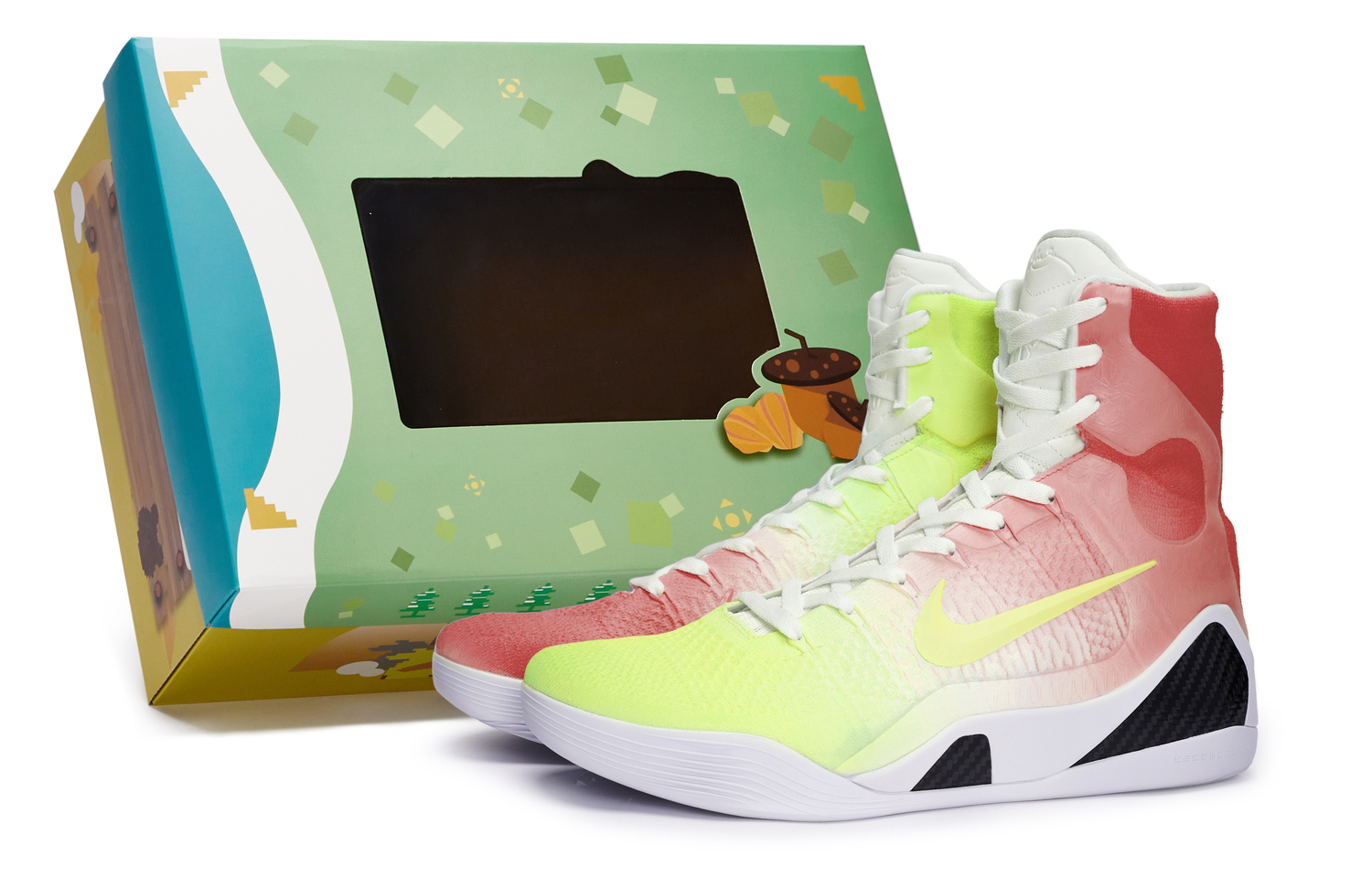 Nike Kobe 9 Противоскользящие баскетбольные кроссовки высокие унисекс белый черный красный желтый — фото 2