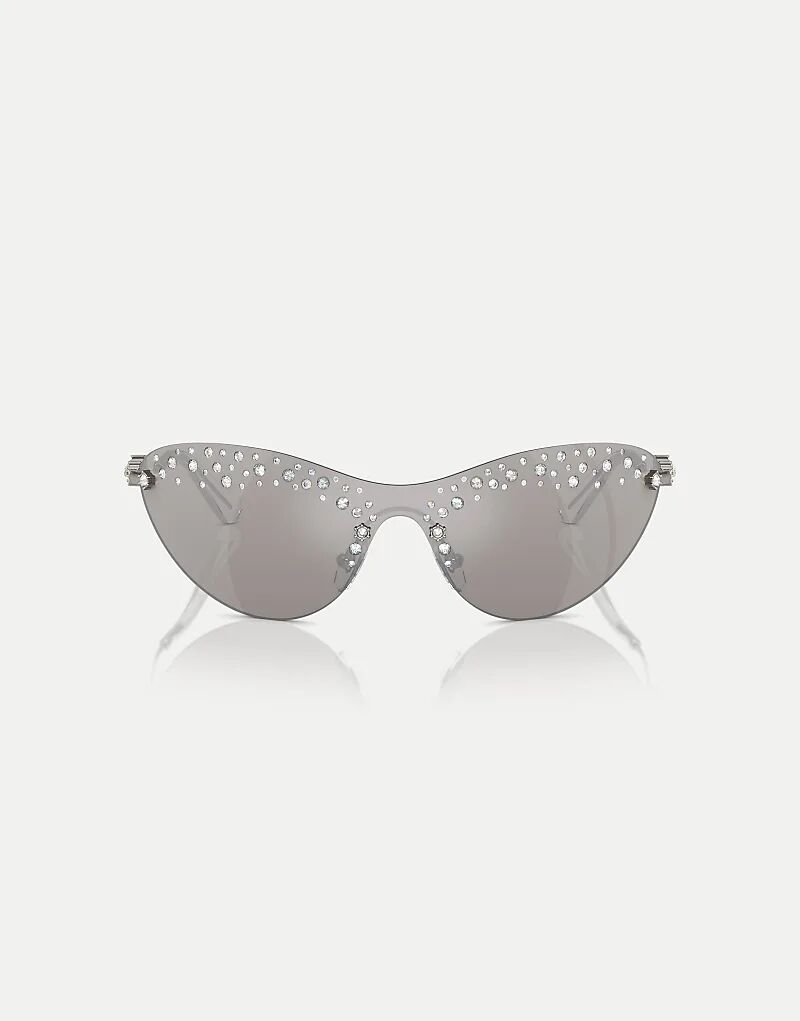 

Солнцезащитные очки Swarovski Sk7023 необычной формы с серебристыми зеркальными линзами цвета оружейной стали