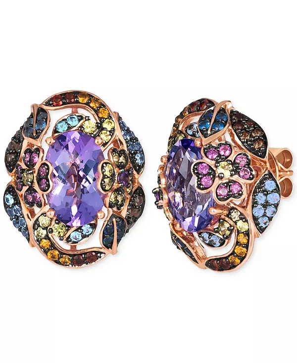 

Эффектные серьги-гвоздики с цветочным узором из нескольких драгоценных камней (7-3/4 карата) из 14-каратного розового золота Le Vian, amethyst