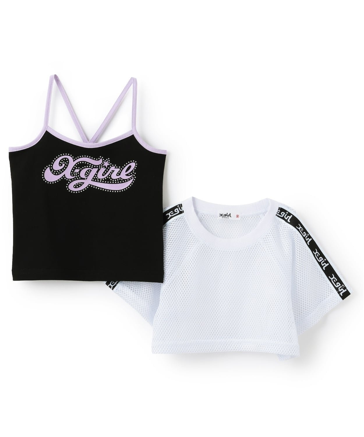 Комплект из короткого сетчатого топа и майки с логотипом X-girl Stages, Green — фото 4