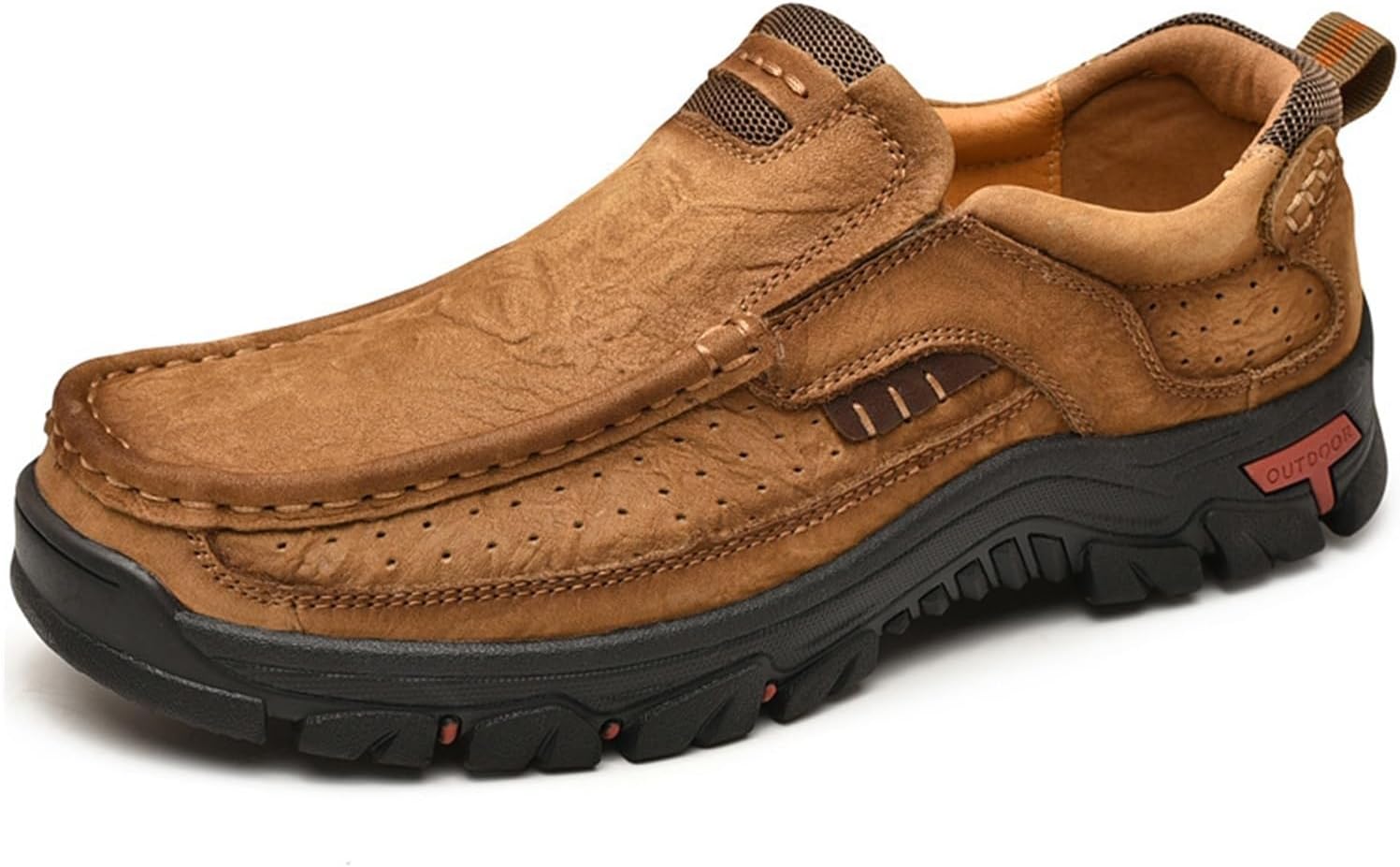 

Мужские прогулочные туфли с противоскользящей подошвой, кожаные, легкие, дышащие, повседневные, с круглым носком, лоферы на шнуровке, туфли для мужчин Generic, хаки