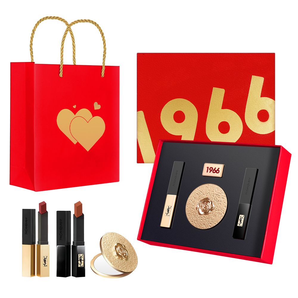 

Набор помады little gold bar для женщин SAINT LAURENT, золотой Bar #1966+Small черный Stripes #314+Portable Foldable Mirror