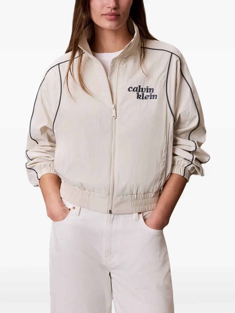 Куртка с окантовкой и вышитым логотипом Calvin Klein, бежевый — фото 3