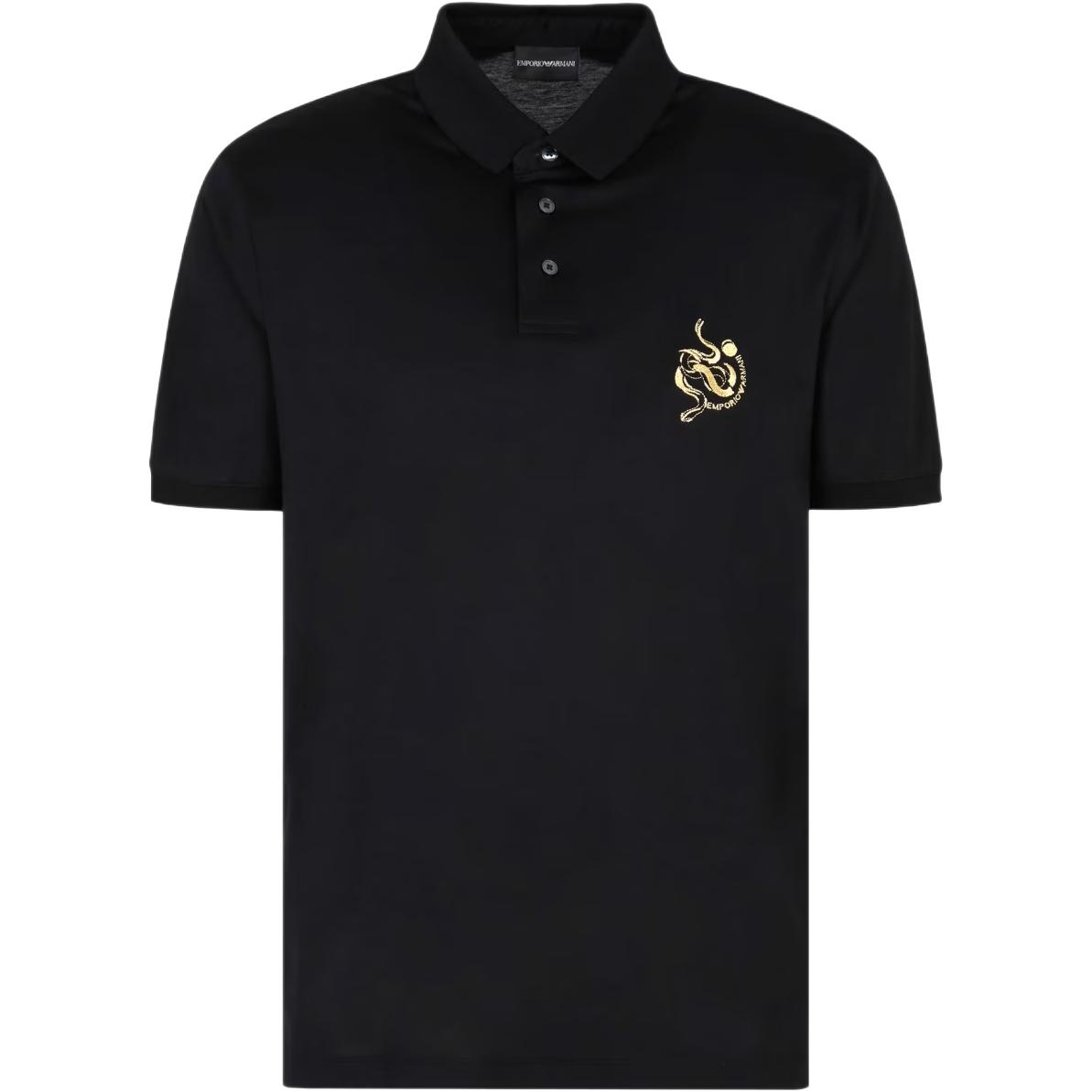 

Футболка-поло из смесового джерси Lyocell с вышивкой EMPORIO ARMANI, черный