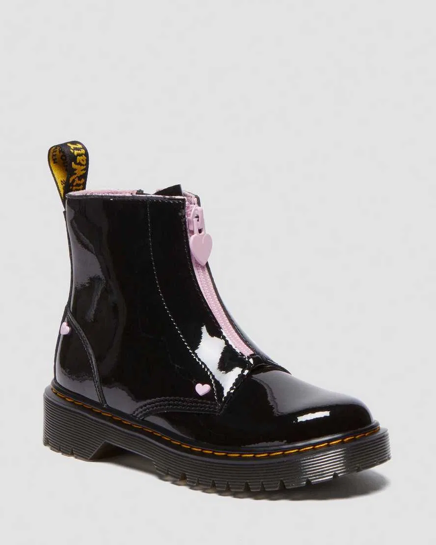 Детские ботинки Junior Heart из лакированной кожи наппа без застежек Dr Martens, черный