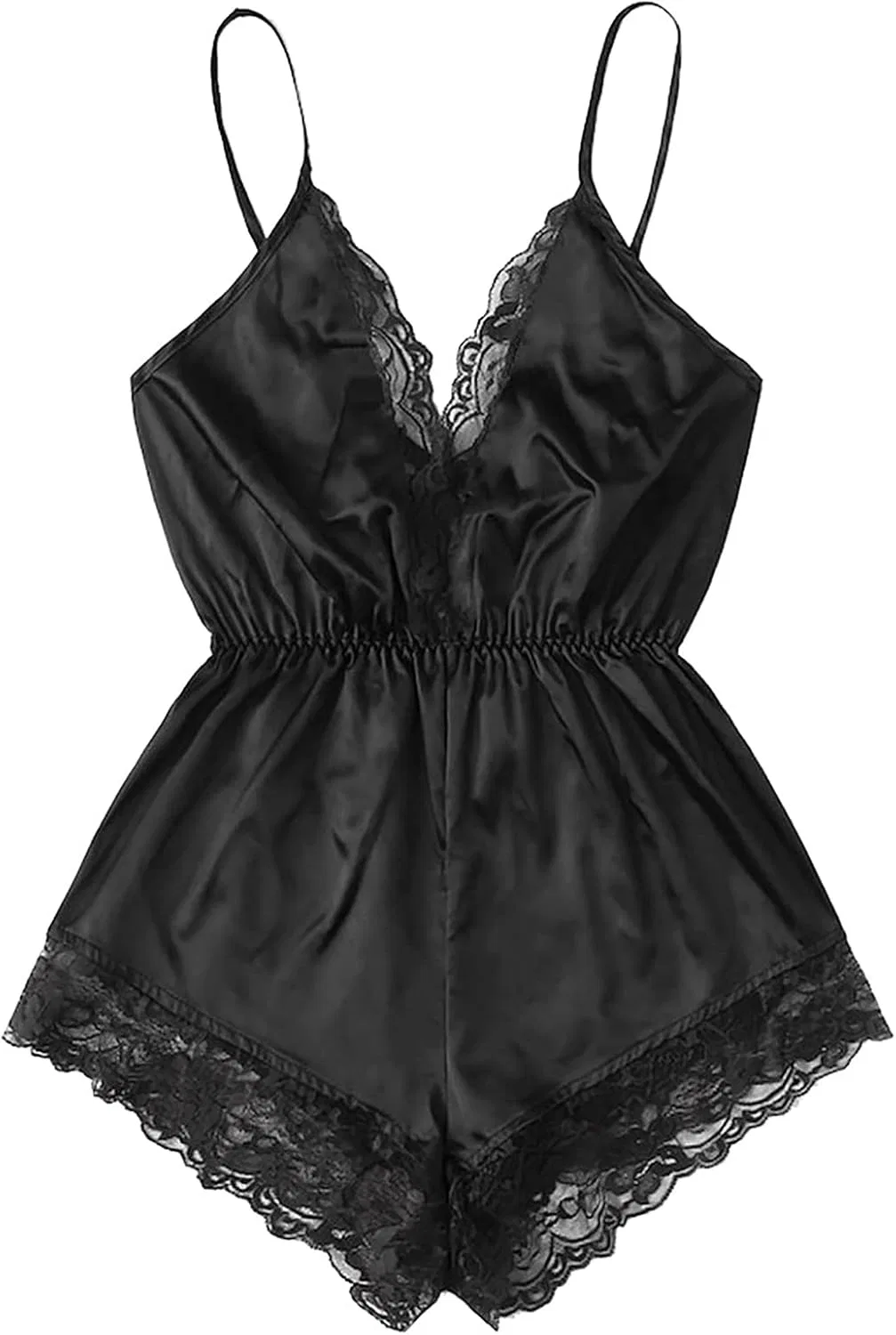 Комплект пижамы из шелкового сатина с кружевом, Black
