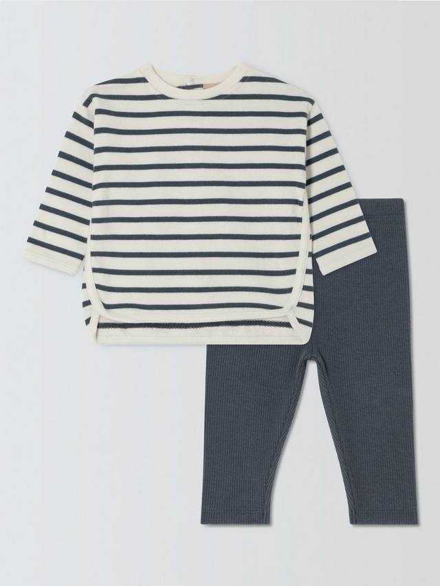 

Комплект с длинным рукавом Baby Stripe и ребристыми леггинсами John Lewis, Blue
