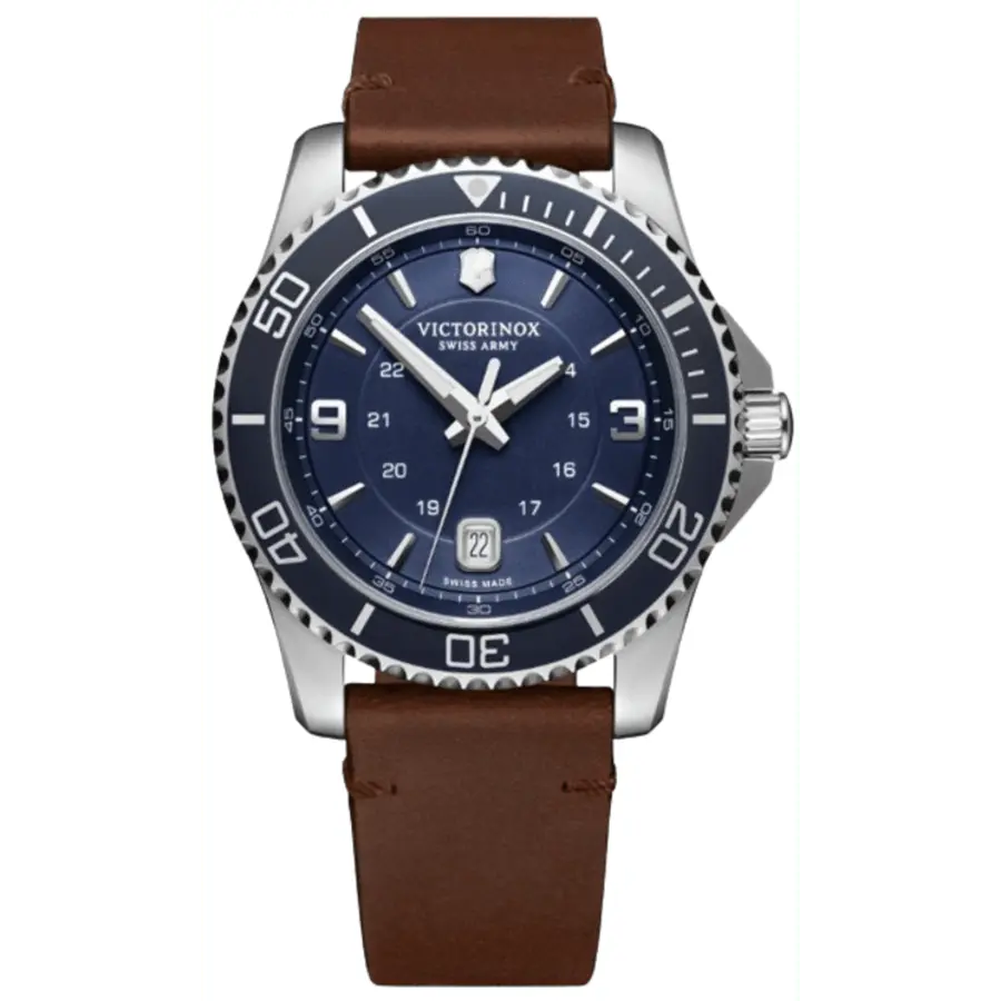 

Victorinox Swiss Army Maverick Большие кварцевые мужские часы с синим циферблатом и коричневым кожаным ремешком 241863
