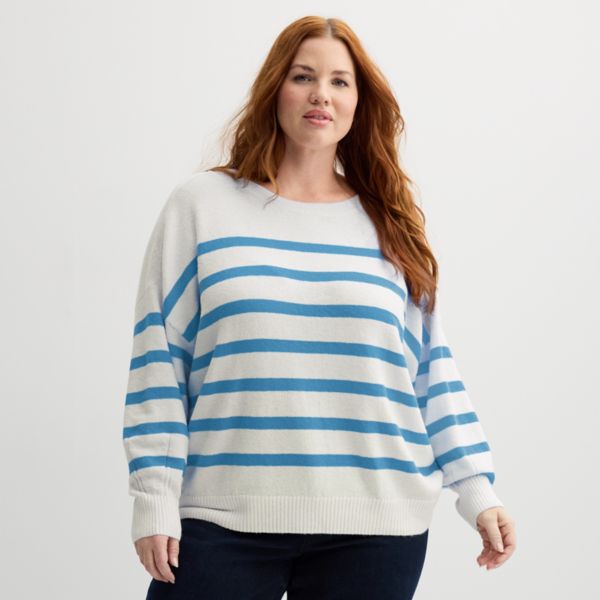 

Свитер больших размеров с рукавами-фонариками Sonoma Goods For Life, цвет ivory cerulean stripe