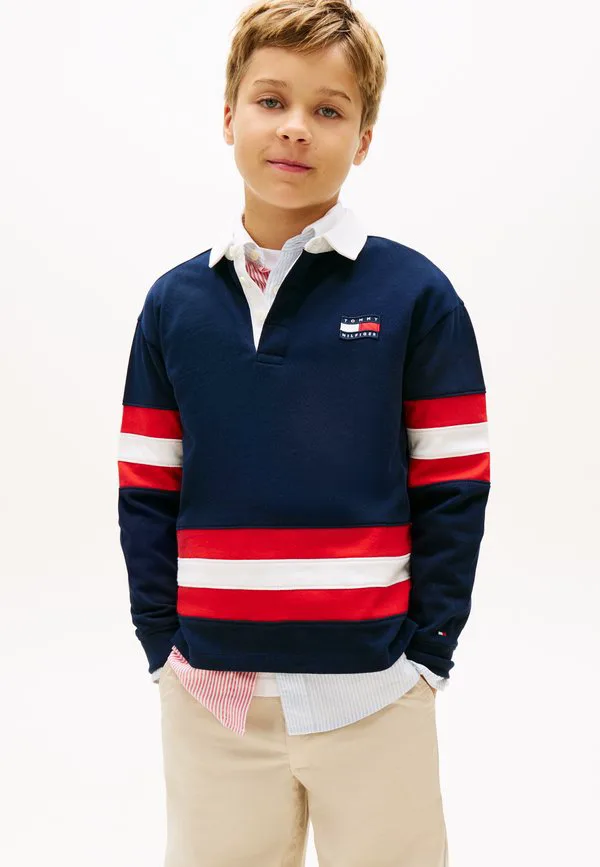 Футболка-Поло с длинными рукавами и графическим рисунком на спине. Tommy Hilfiger, Dark Night Navy