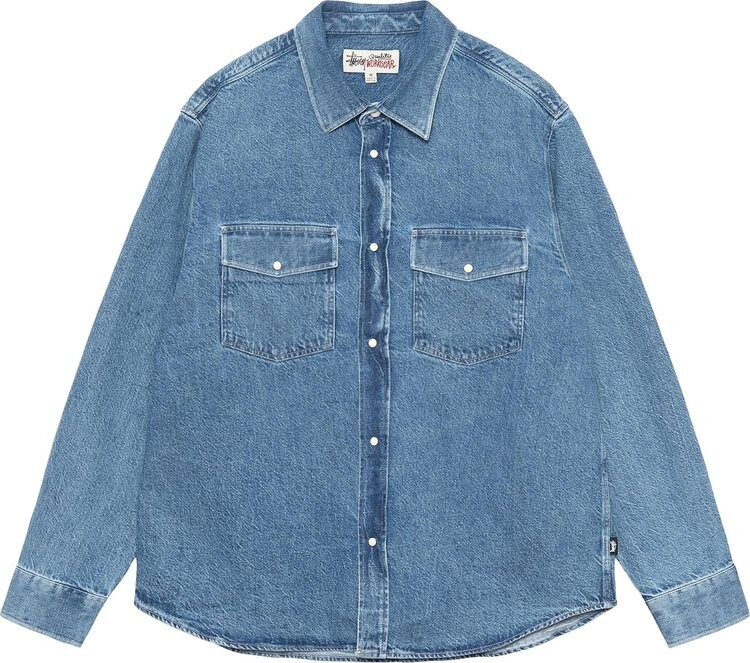 

Рубашка Stussy Boxy Western Denim 'Light Denim', синий