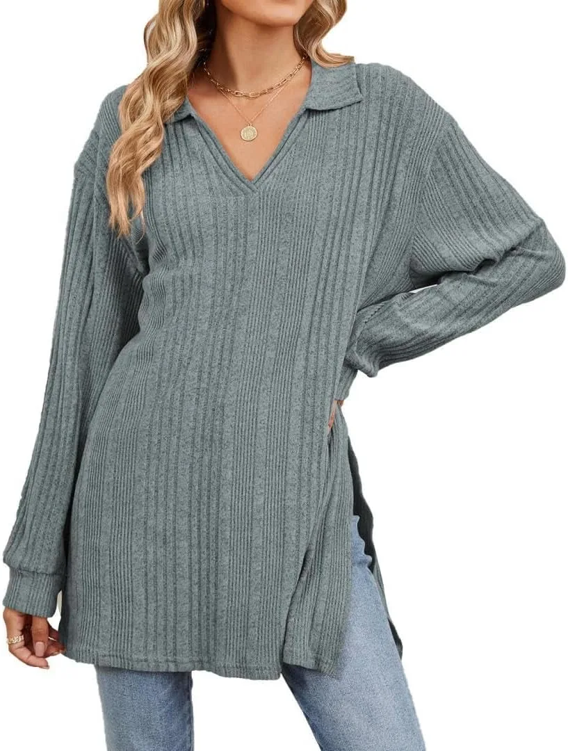 

Женский свитер V-образного выреза с лацканами FMCHICO