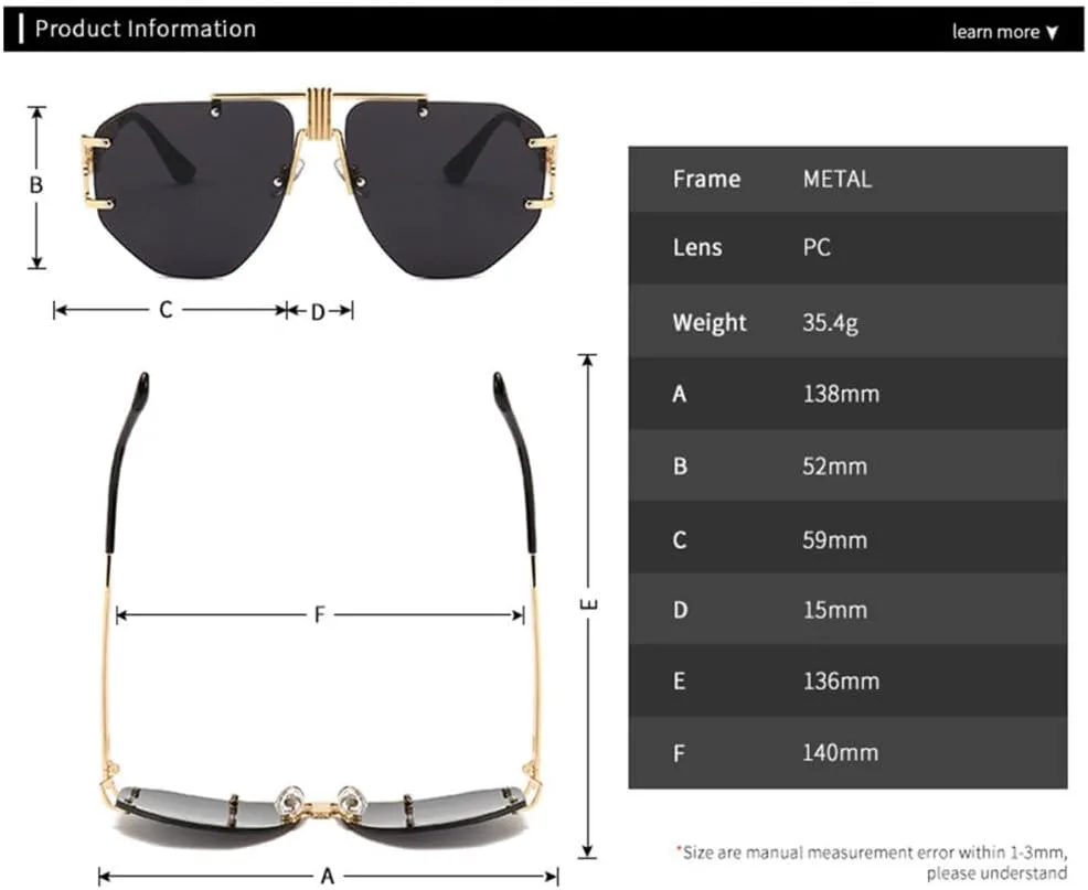 

Большие солнцезащитные очки без оправы для женщин, винтажные солнцезащитные очки для мужчин, очки неправильной формы, защита от ультрафиолета UV400 generic, 7