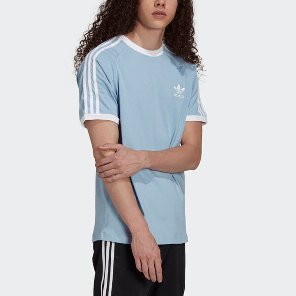 Футболка оригиналы три полоски ssport круглый вырез короткий рукав мужчины Adidas, голубой — фото 4