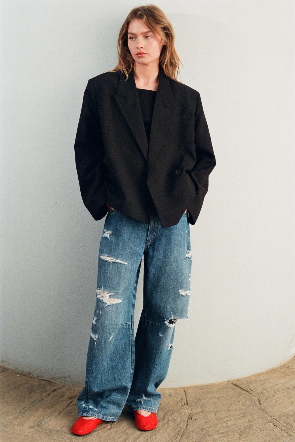 

Укороченный двубортный блейзер ZARA, черный