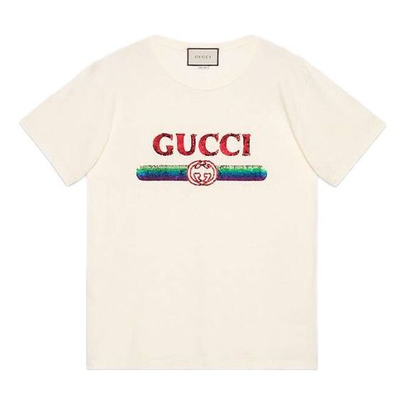 

Футболка sequined letter logo oversized short-sleeved for white Gucci, белый