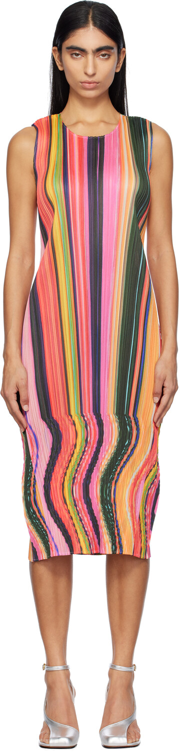 

Платье миди из разноцветной ткани Warp PLEATS PLEASE ISSEY MIYAKE, розовый