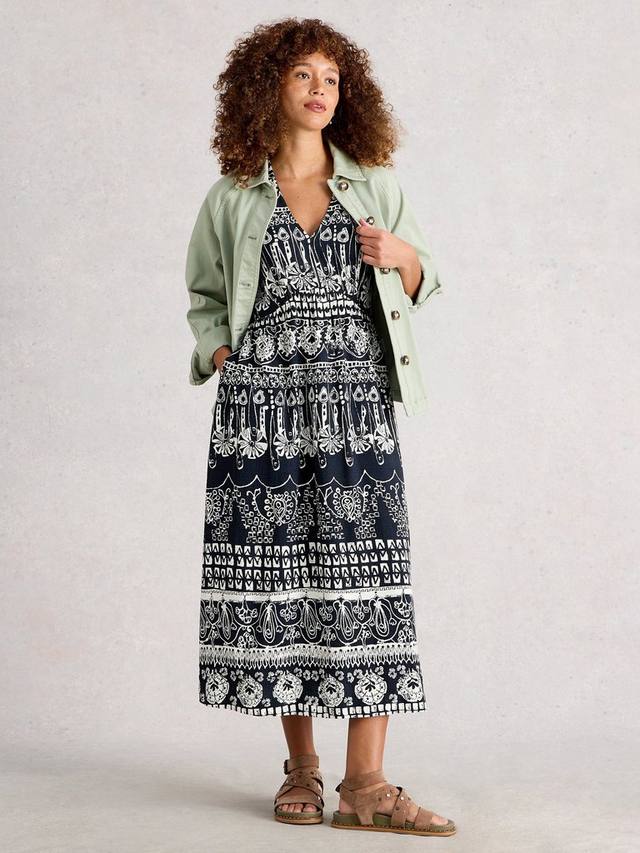 

Платье миди Lucy с абстрактным принтом в полоску White Stuff, Navy/Multi