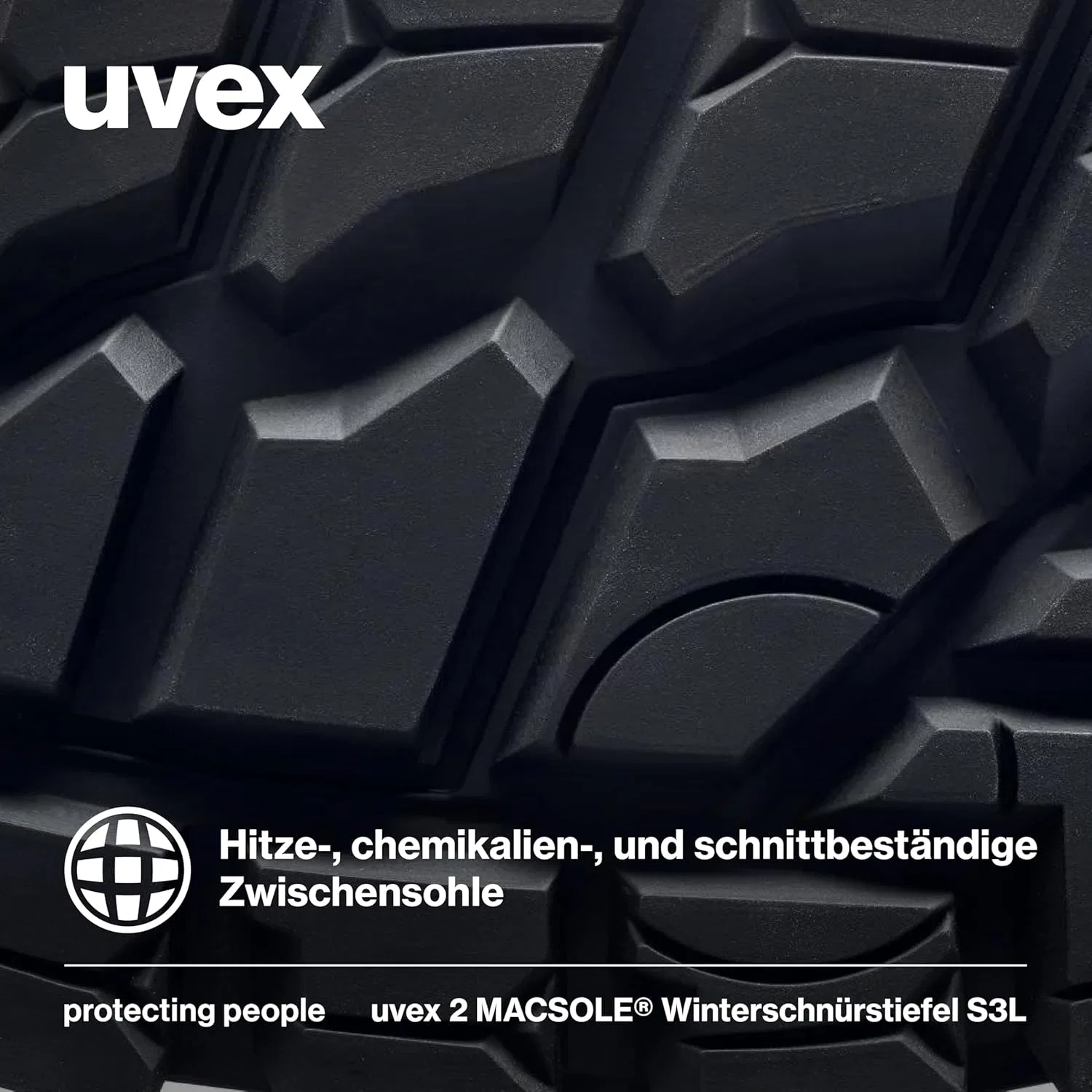 Зимние ботинки Uvex 2 Macsole на шнуровке S3L CI HI HRO SR с системой фиксации BOA - защитные ботинки - термостойкая, химически стойкая и устойчивая к порезам резиновая подошва - ширина 12, Black — фото 3