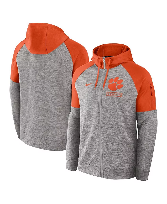

Мужская серая меланжевая толстовка с капюшоном и молнией Clemson Tigers Fitness Raglan Performance Full-Zip Hoodie Nike