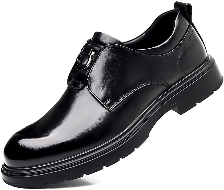 

Мужские кожаные оксфорды на платформе, деловые туфли с классическим округлым носком и декоративной перфорацией, формальные деловые туфли, британские кожаные туфли, модные повседневные стильные туфли Lhyxu, черный