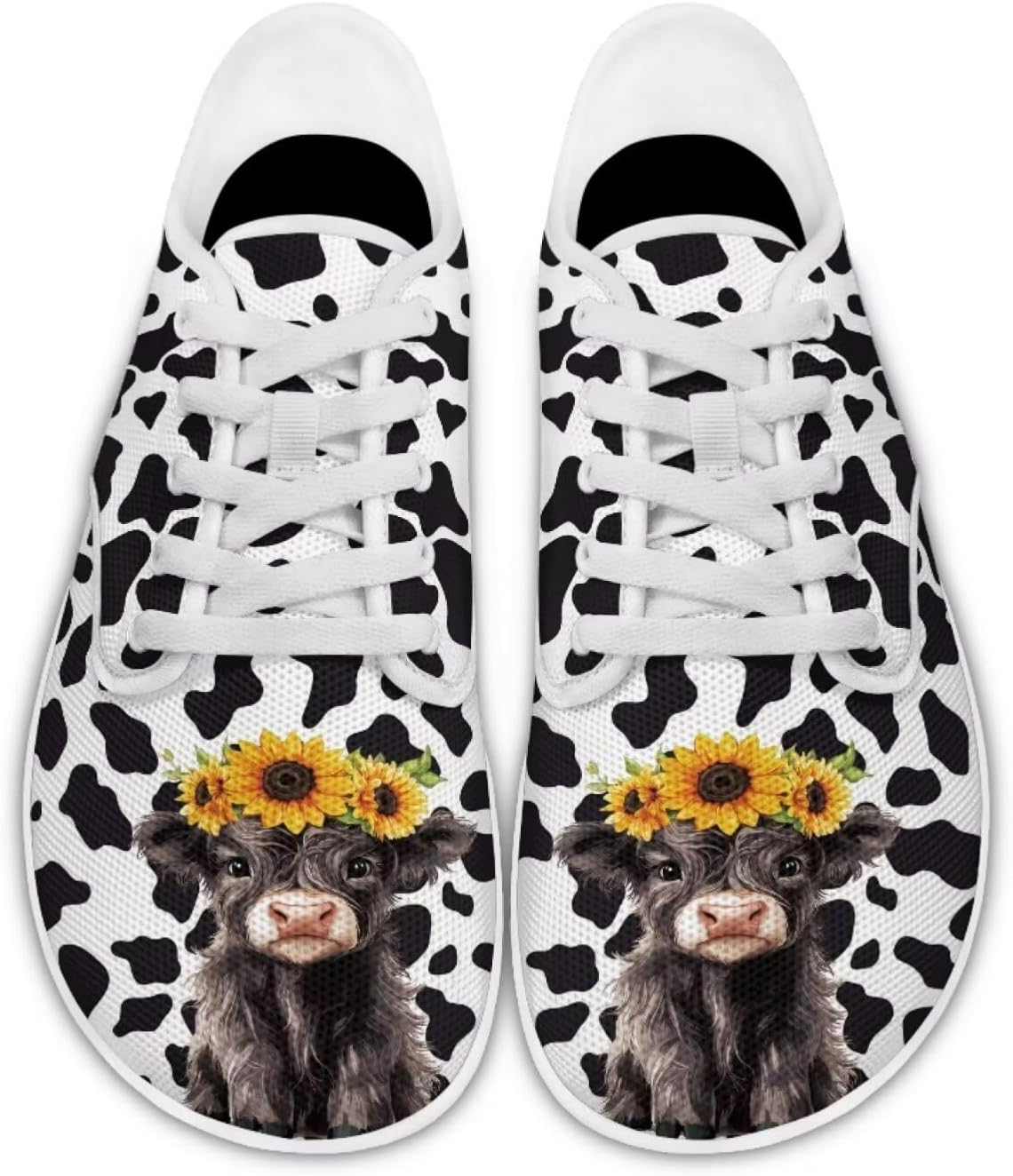 

Кроссовки для ходьбы Forchrinse Capybara and Flower для женщин и подростков, минималистичные повседневные прогулочные туфли на шнуровке из сетчатого материала, Sunflower Highland Cow