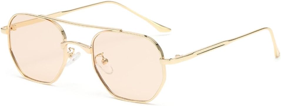 

LVTFCO Модные солнцезащитные очки с двойной перемычкой и металлической оправой, для вождения, винтажные, черные, для мужчин, с защитой от УФ-излучения UV400, женские, Champagne