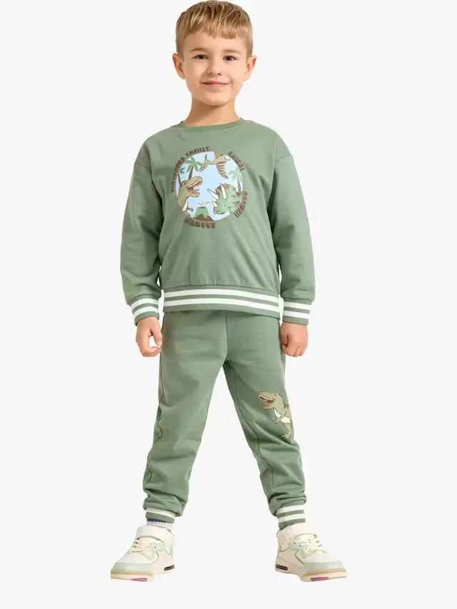 Детская толстовка из чистого хлопка с динозаврами, светло-хаки Lindex — фото 2