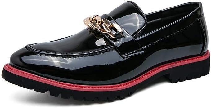 

Мужские лоферы Santimon из лакированной кожи с цепочкой, без застежки, с молочной мысочной частью и массивной подошвой для свадеб, вечеринок и официальных мероприятий, черный