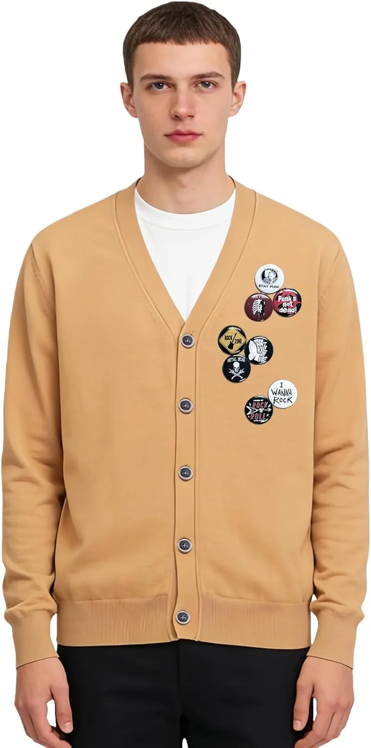 

Мужской кардиган из шерсти с V-образным вырезом и съемными значками BreakEgg