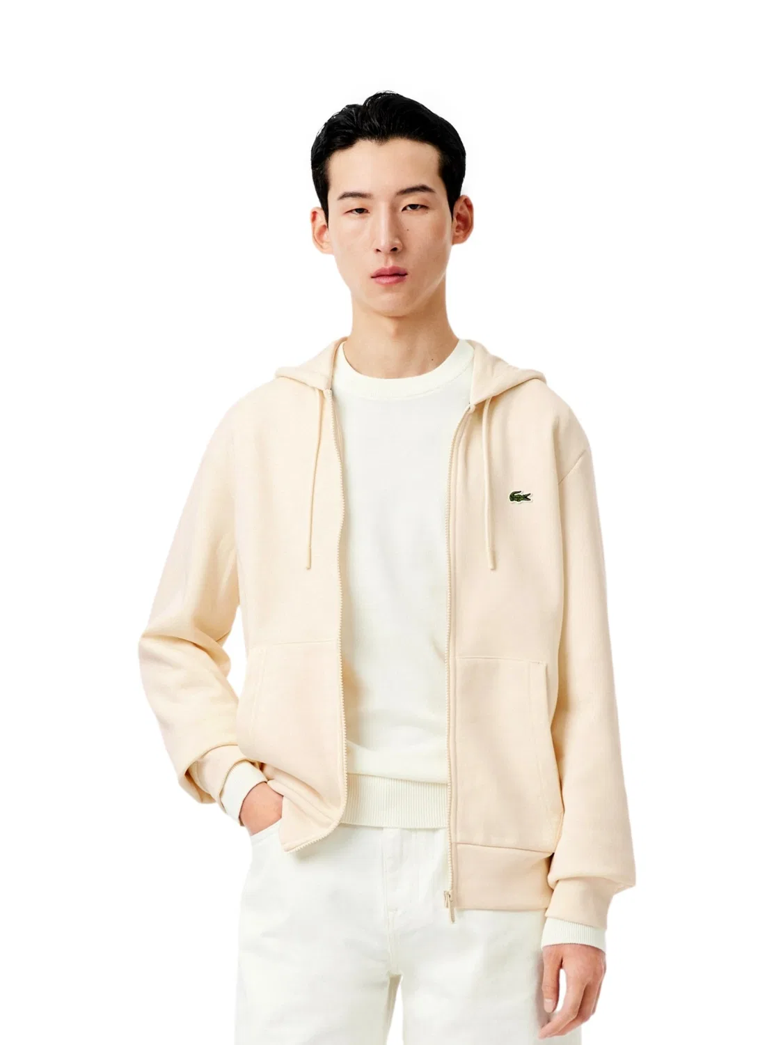 Толстовка на молнии Lacoste, однотонная, бежевый — фото 2