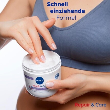 NIVEA Repair & Care Cream без отдушек Увлажняющий нежирный крем для тела Быстро впитывающийся лосьон с пантенолом и глицерином для чувствительной зудящей кожи 400 мл — фото 3