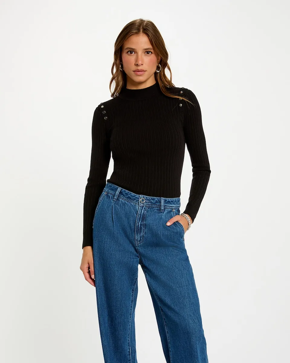 

Женский облегающий свитер с высоким воротником Morgan, черный