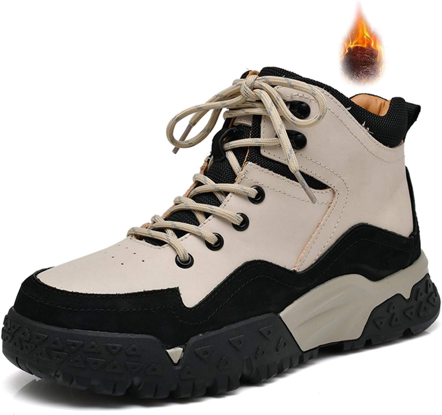 

Мужские ботинки EGGDK из натуральной кожи, противоударные, противоскользящие, для походов, с комфортным круглым носком, шнуровкой, платформой, повседневные ботинки до щиколотки, утепленные мехом, зимние модные ботинки, бежевый