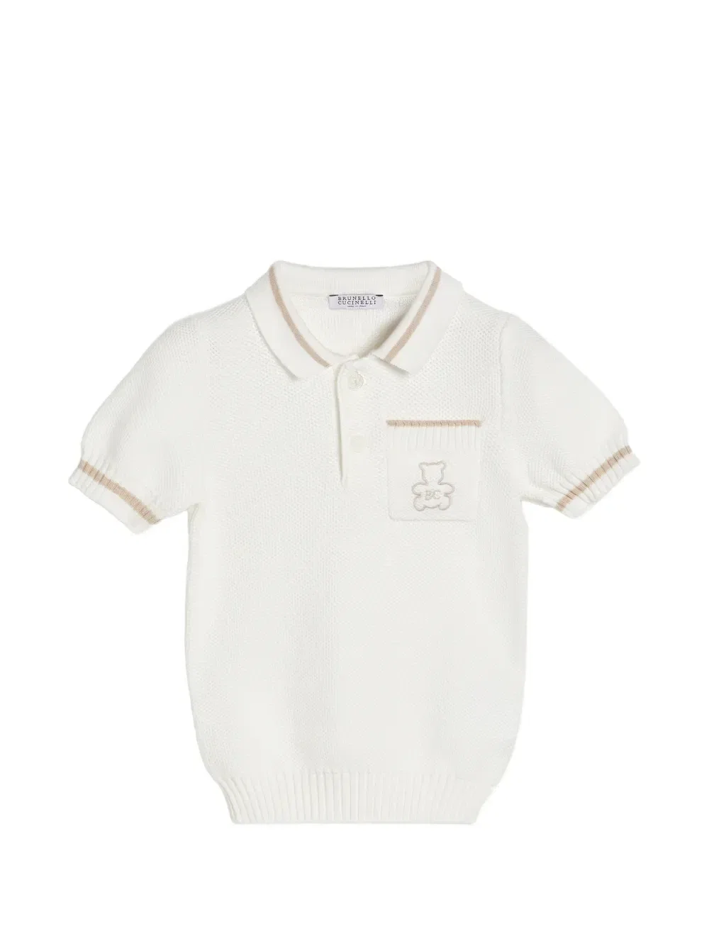 Детское поло Bernie из хлопка с фактурной вязкой Brunello Cucinelli Kids, бежевый — фото 2