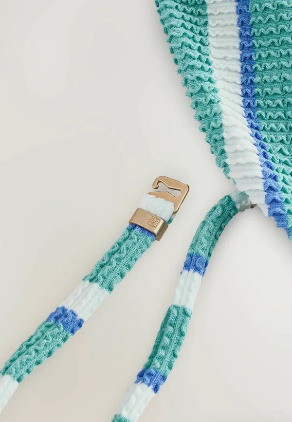 Стандартный купальник-бандо со сборками и контролем живота Next, Aqua Blue White Crinkle Stripe — фото 3